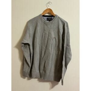 Men’s Tommy Hilfiger Sweater Large Gray Knit Pullover Round Neck Logo Front